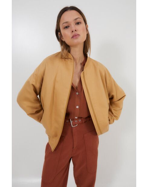 Lino ockerfarbene Bomber-Leinenjacke