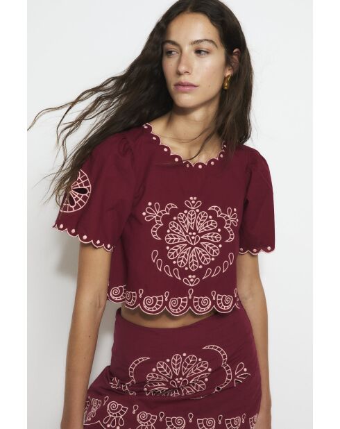 Top en coton Bombay Embroidery cereza