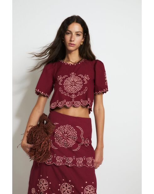 Top en coton Bombay Embroidery cereza