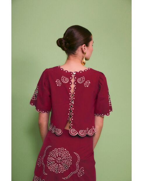 Top en coton Bombay Embroidery cereza