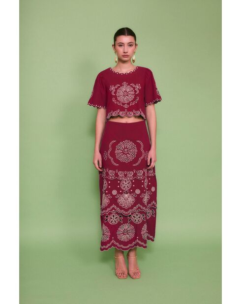 Jupe en coton Bombay Embroidery cereza