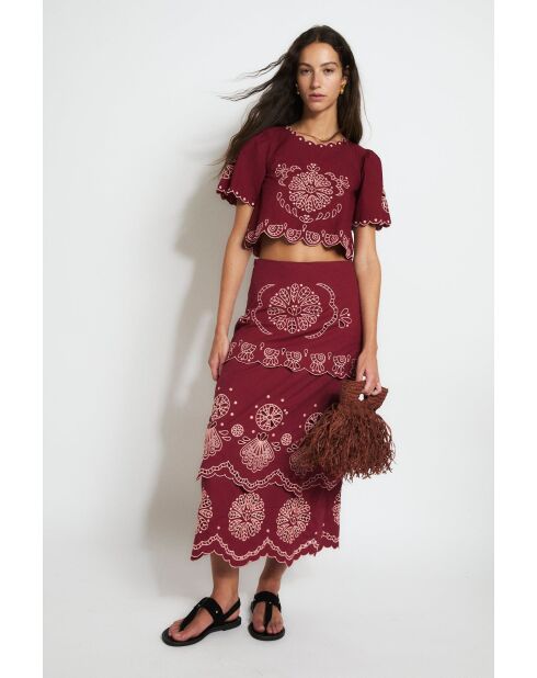 Jupe en coton Bombay Embroidery cereza