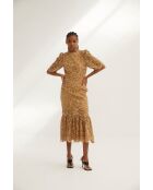 Leyre Troquelado beige katoenen jurk
