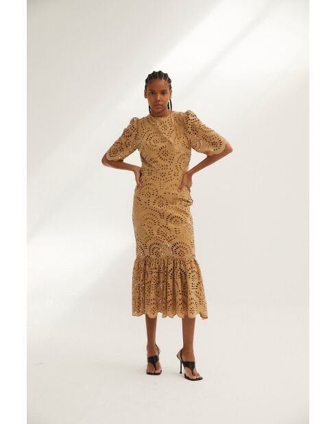 Beiges Baumwollkleid Leyre Troquelado