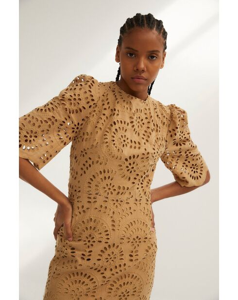 Beiges Baumwollkleid Leyre Troquelado