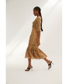 Leyre Troquelado beige katoenen jurk