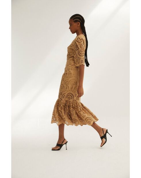 Beiges Baumwollkleid Leyre Troquelado