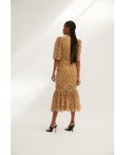 Leyre Troquelado beige katoenen jurk