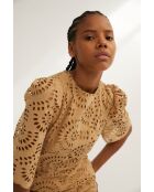 Leyre Troquelado beige katoenen jurk