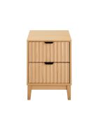 Comodino Bologna a 2 cassetti con facciate ad effetto onda con decoro in legno chiaro - H.52 cm