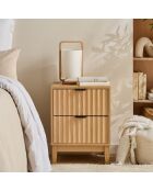 Comodino Bologna a 2 cassetti con facciate ad effetto onda con decoro in legno chiaro - H.52 cm