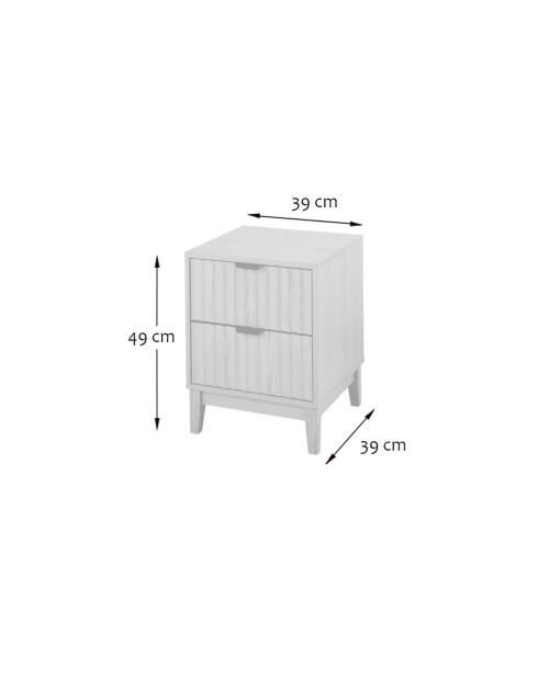 Comodino Bologna a 2 cassetti con facciate ad effetto onda con decoro in legno chiaro - H.52 cm