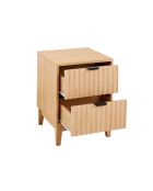 Comodino Bologna a 2 cassetti con facciate ad effetto onda con decoro in legno chiaro - H.52 cm