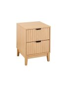 Comodino Bologna a 2 cassetti con facciate ad effetto onda con decoro in legno chiaro - H.52 cm