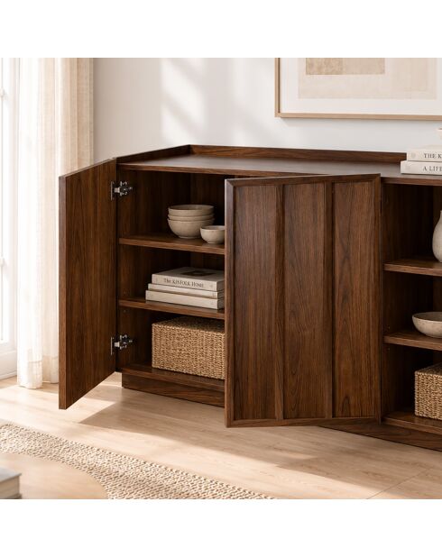 Abel 3-türiges Sideboard mit Rand in Nussbaumoptik, L.140 cm