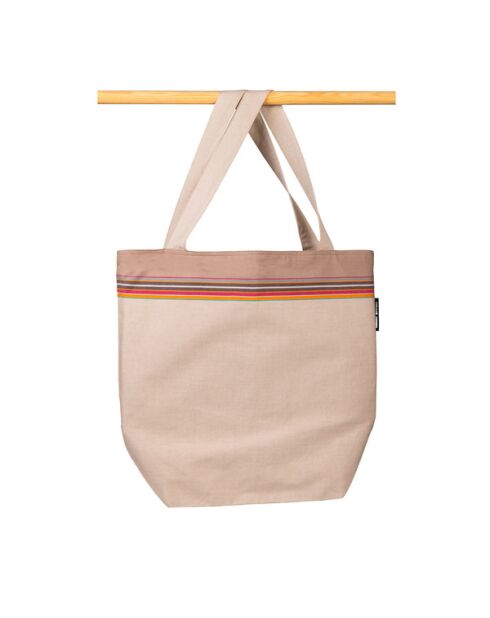 Grand sac de plage en kikoy Lamu taupe - 44x54x22 cm
