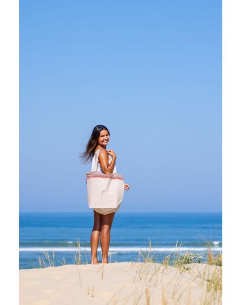 Grand sac de plage en kikoy Lamu taupe - 44x54x22 cm