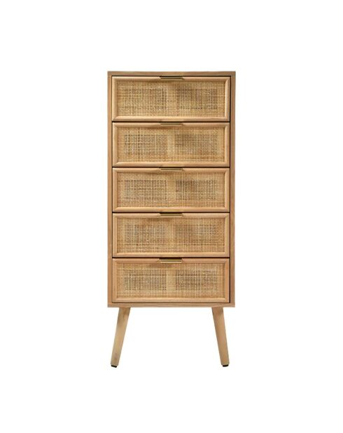 Chiffonnier Miya 5 tiroirs façades en rotin naturel - L.36.5 x H.100.5 cm