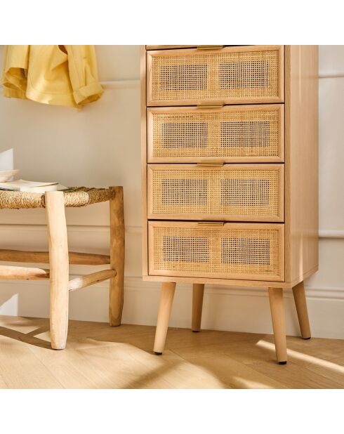 Chiffonnier Miya 5 tiroirs façades en rotin naturel - L.36.5 x H.100.5 cm