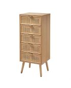 Chiffonnier Miya 5 tiroirs façades en rotin naturel - L.36.5 x H.100.5 cm