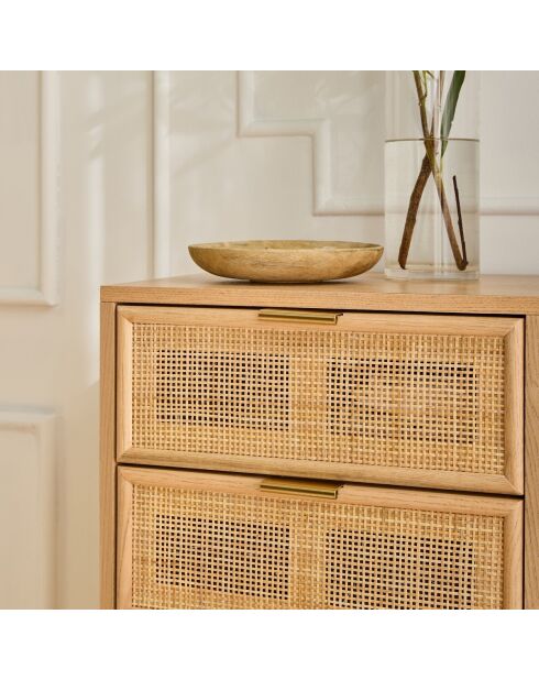 Chiffonnier Miya 5 tiroirs façades en rotin naturel - L.36.5 x H.100.5 cm