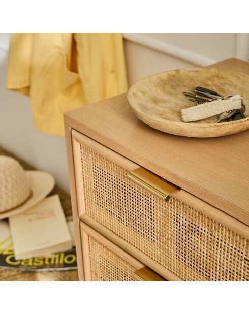 Chiffonnier Miya 5 tiroirs façades en rotin naturel - L.36.5 x H.100.5 cm