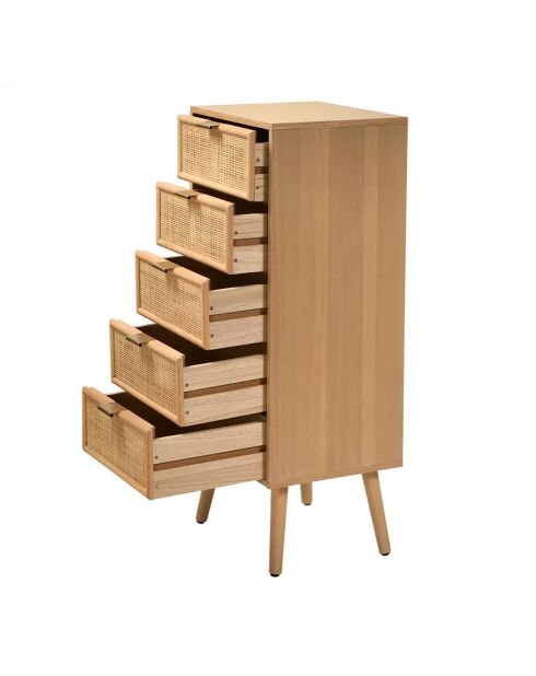 Chiffonnier Miya 5 tiroirs façades en rotin naturel - L.36.5 x H.100.5 cm