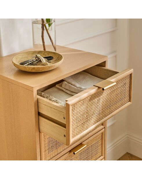 Chiffonnier Miya 5 tiroirs façades en rotin naturel - L.36.5 x H.100.5 cm