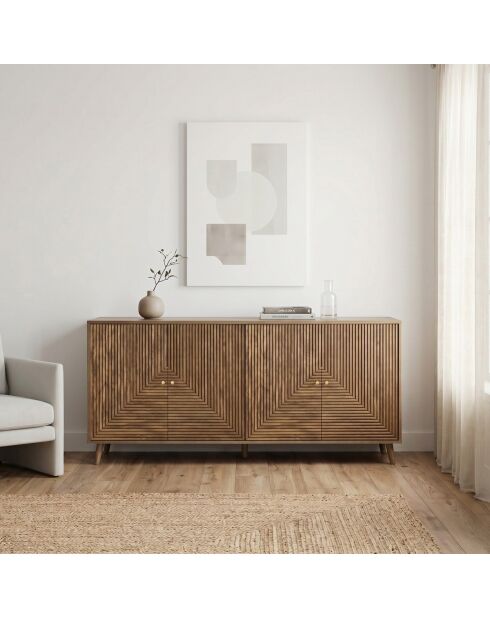 Sideboard Eden mit 4 laminierten Vordertüren mit Holzdekor - L.156 cm