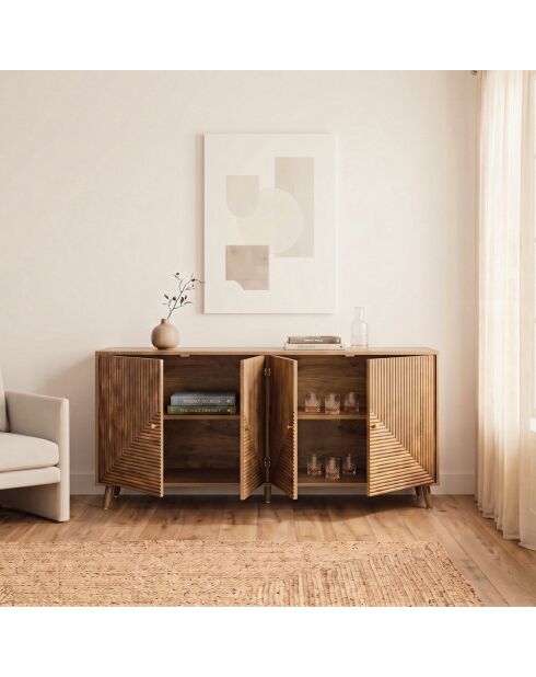 Sideboard Eden mit 4 laminierten Vordertüren mit Holzdekor - L.156 cm