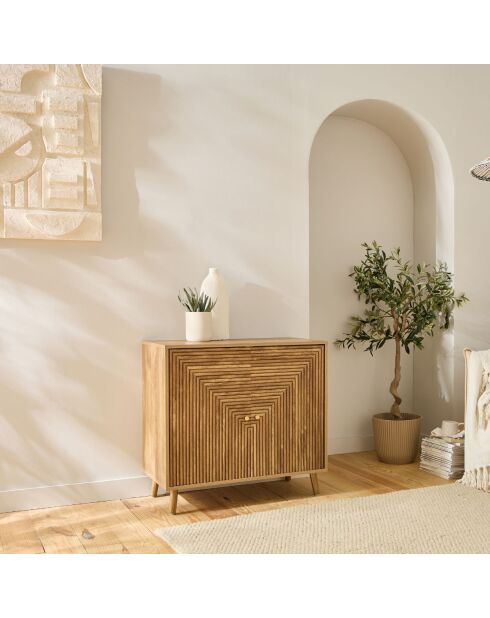 Buffet Eden 2 portes façades lamellées décor bois marron