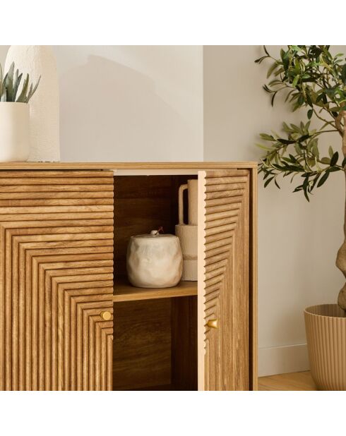 Buffet Eden 2 portes façades lamellées décor bois marron