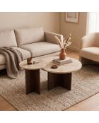 Lot de 2 tables basses Tilia rondes coloris travertin et noyer - D.70 et D.40 cm