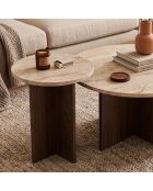 Lot de 2 tables basses Tilia rondes coloris travertin et noyer - D.70 et D.40 cm