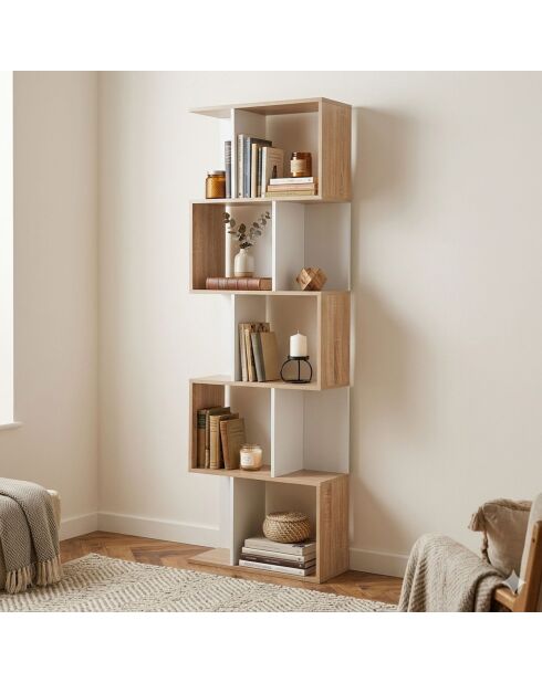 Bücherregal mit mehreren Fänden mit Holz- und weißem Dekor - H.180 cm