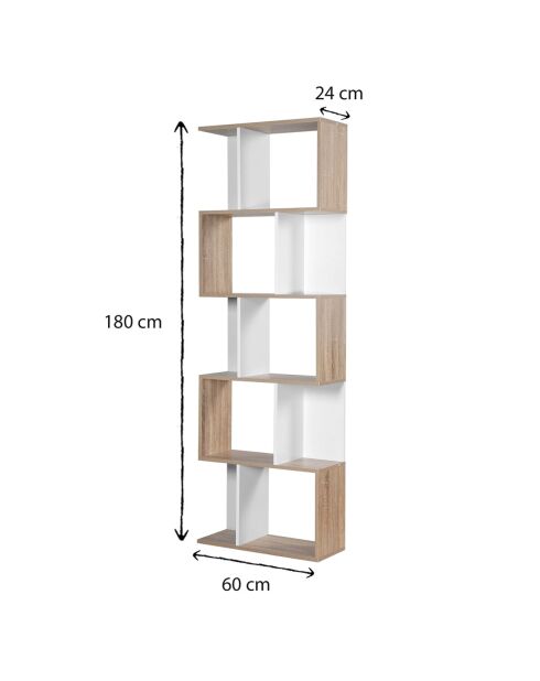 Bücherregal mit mehreren Fänden mit Holz- und weißem Dekor - H.180 cm