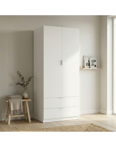 Kleiderschrank Darion 2 Türen und 2 Schubladen weiß - H.180 cm