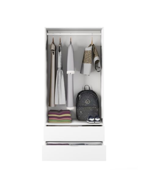 Kleiderschrank Darion 2 Türen und 2 Schubladen weiß - H.180 cm