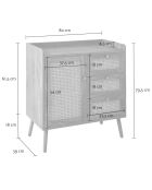 Cómoda Palmo de 1 puerta y 3 cajones con frentes de ratán y patas de madera - L.80 cm