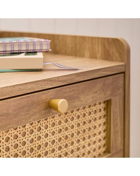 Commode Palmo 1 porte 3 tiroirs avec façades en rotin et pieds en bois - L.80 cm