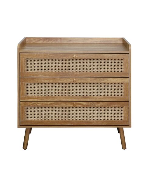 Cómoda Palmo de 3 cajones con frentes de ratán natural - L.80 cm
