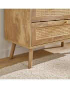 Cómoda Palmo de 3 cajones con frentes de ratán natural - L.80 cm