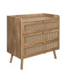 Cómoda Palmo de 3 cajones con frentes de ratán natural - L.80 cm