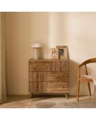 Cómoda Eden con 3 cajones y frentes laminados con decoración de madera marrón