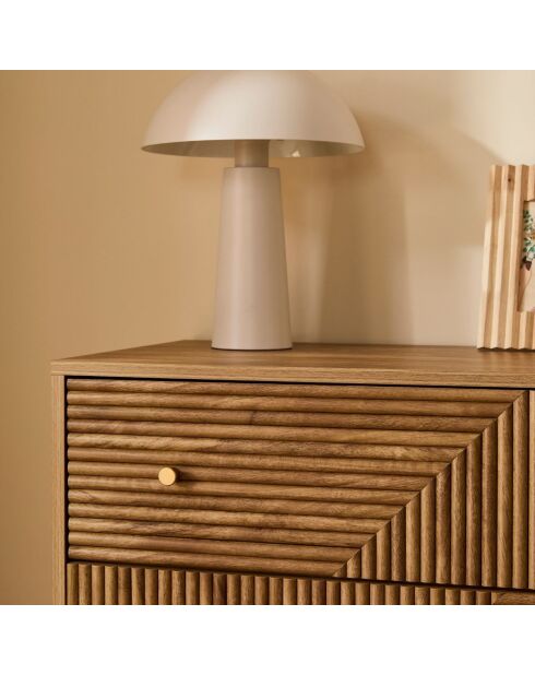 Cómoda Eden con 3 cajones y frentes laminados con decoración de madera marrón