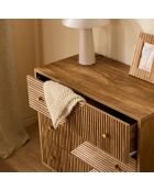 Cómoda Eden con 3 cajones y frentes laminados con decoración de madera marrón