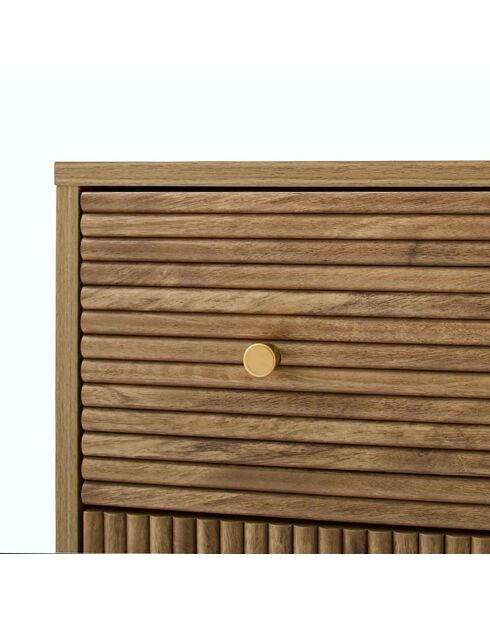 Cómoda Eden con 3 cajones y frentes laminados con decoración de madera marrón