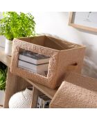 Boîte rangement tissu bouclette beige avec fenêtre - L.40 cm