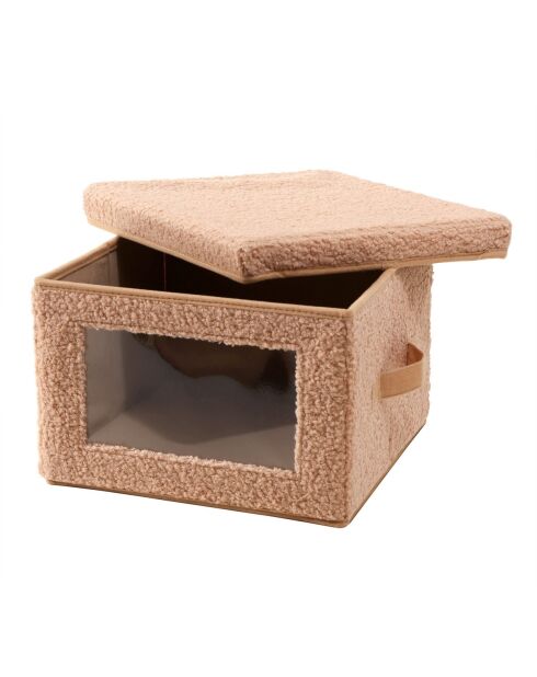 Boîte rangement tissu bouclette beige avec fenêtre - L.40 cm