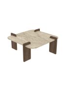 Table basse Origin carrée et bords arrondis coloris travertin et noyer - L.90 cm